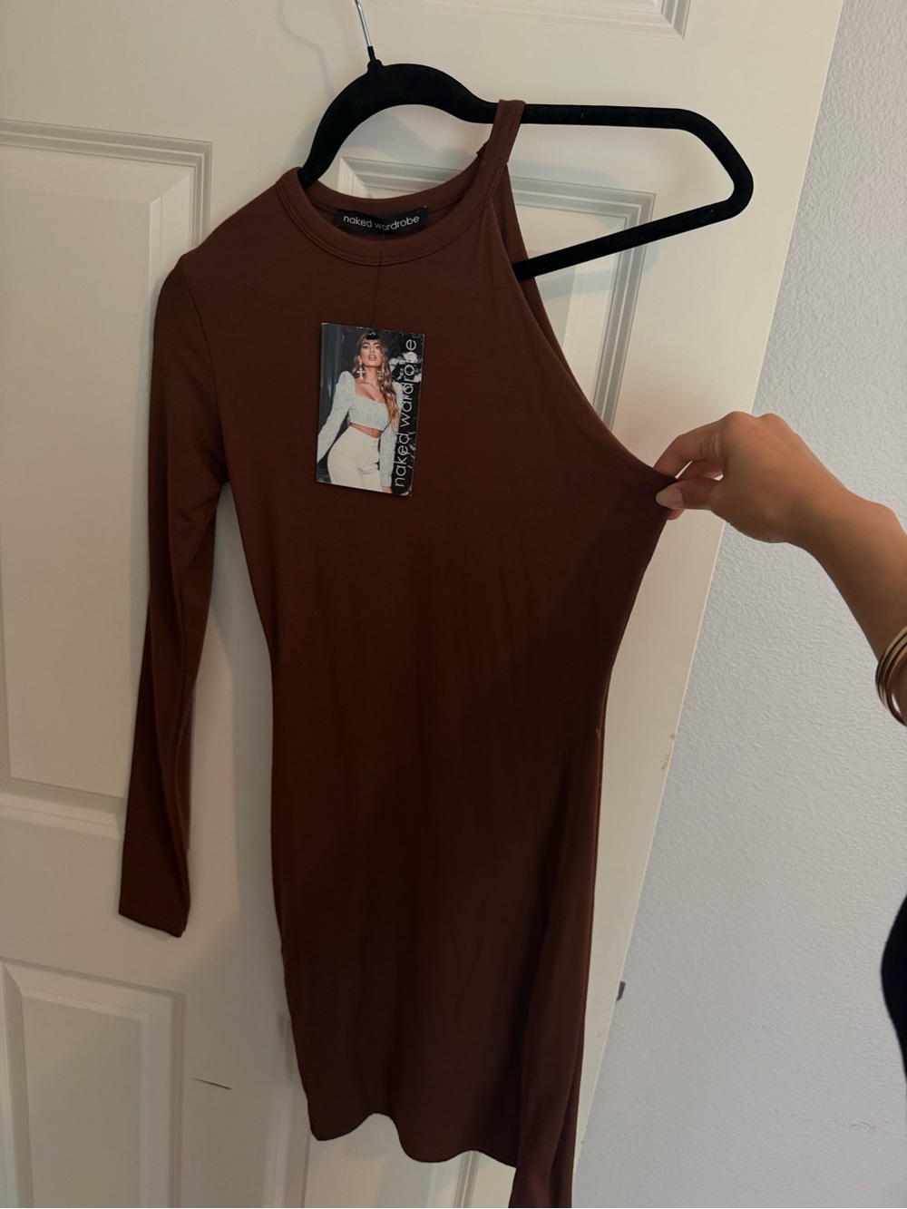 naked wardrobe Brown One-Shoulder Bodycon Dress